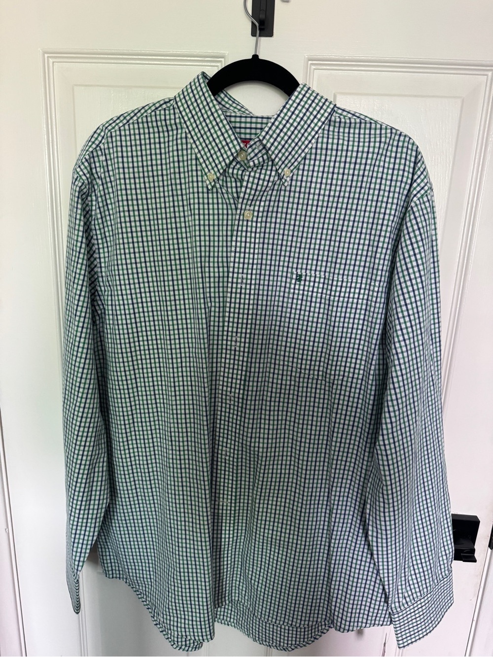 Izod Green and White Check Button-Down Shirt